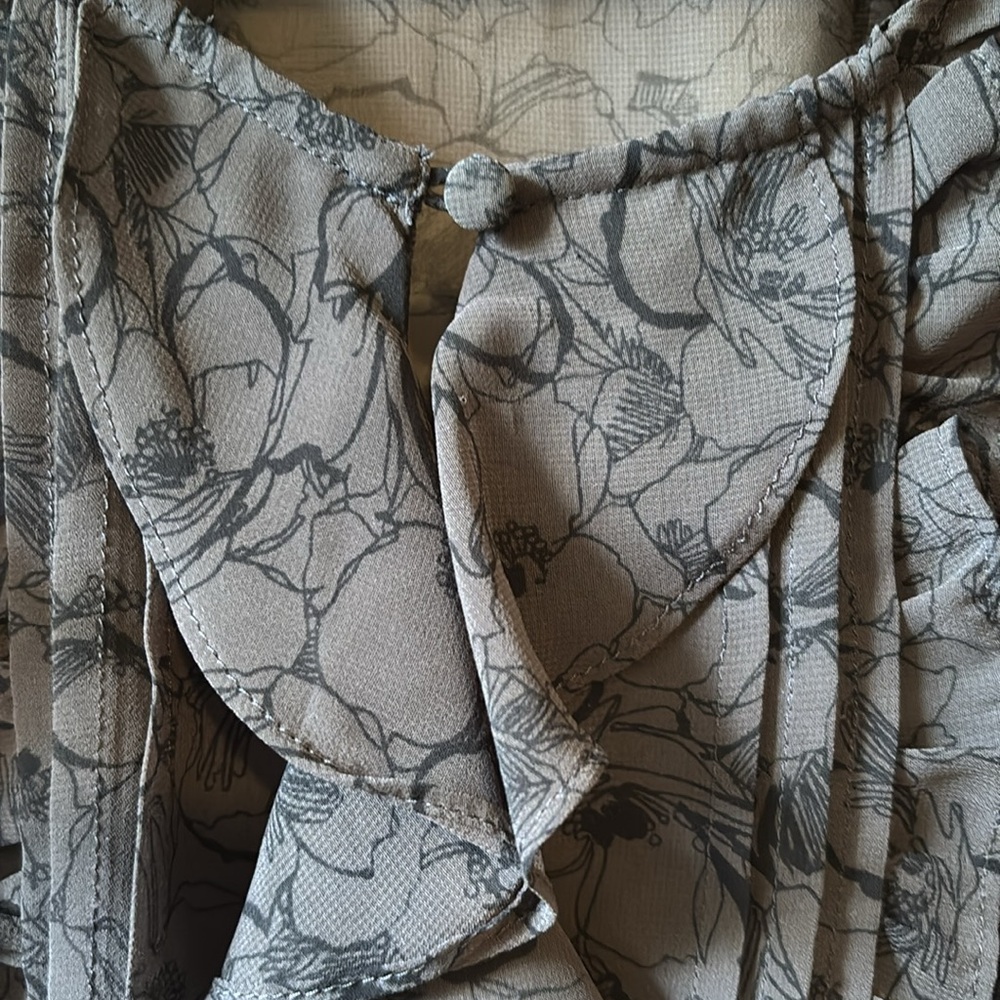 Express Ruffled Gray Sheer Blouse - Picture 3 of 5